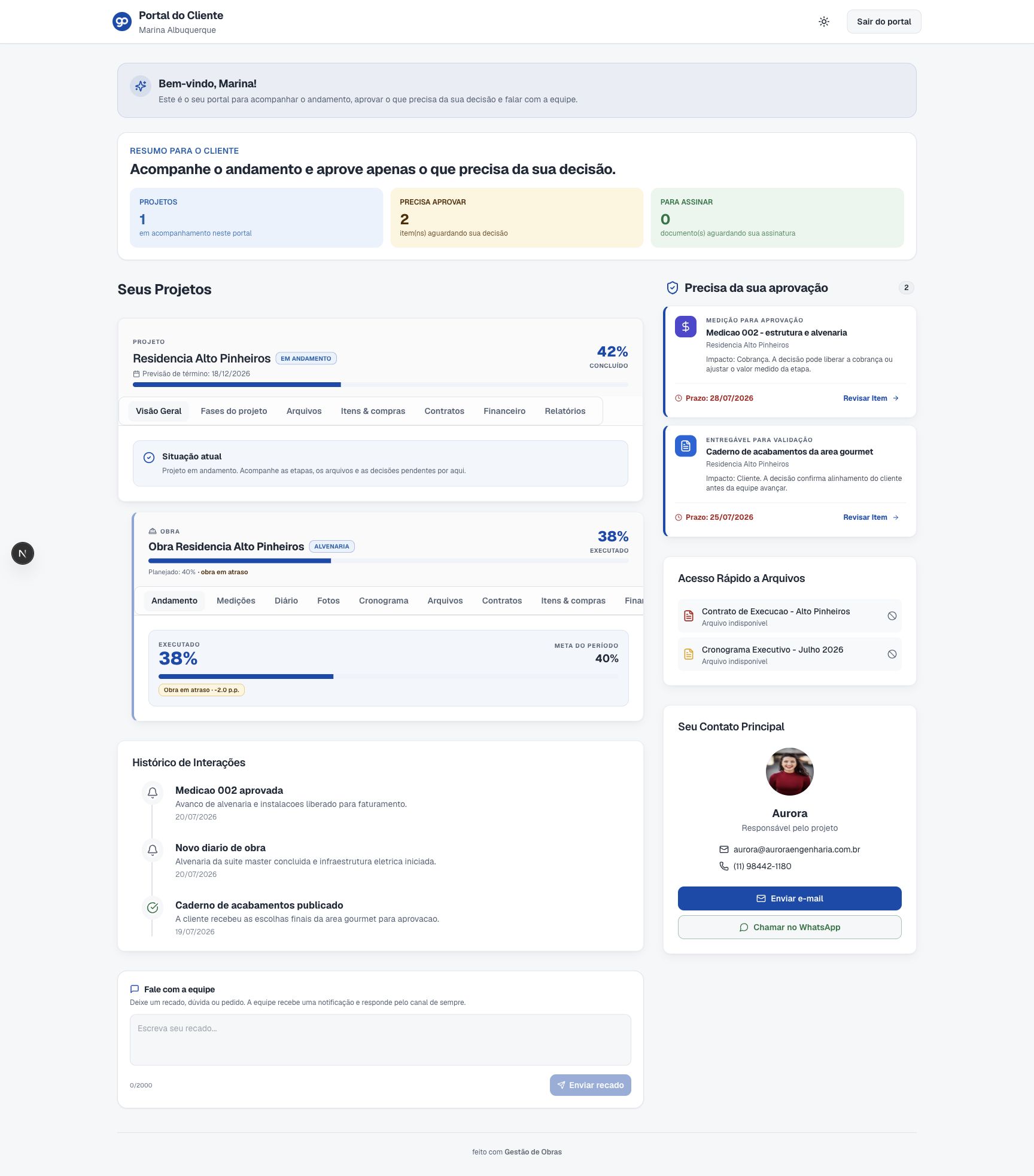Tela do Portal do Cliente do sistema GO